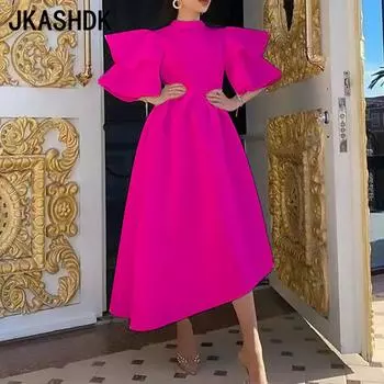 JKASHDK женская мода весна осень однотонный принт короткий рукав водолазка с высокой талией коктейльные и вечерние платья S белый