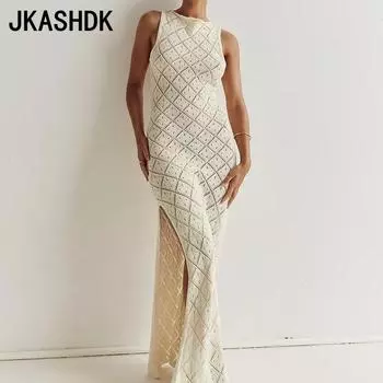 JKASHDK Женские модные летние весенние однотонные коктейльные и вечерние платья без рукавов с высокой талией и принтом