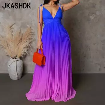 JKASHDK Женские модные летние весенние однотонные коктейльные и вечерние платья без рукавов с v-образным вырезом и высокой талией S синий