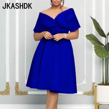 JKASHDK Женские модные летние весенние однотонные коктейльные и вечерние платья с коротким рукавом и v-образным вырезом с высокой талией S белый