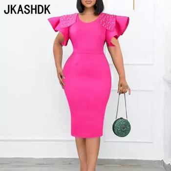 JKASHDK женские модные летние весенние однотонные платья с коротким рукавом и круглым вырезом со средней талией, коктейльные и вечерние платья S бордовый