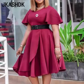 JKASHDK Женские модные летние весенние однотонные повседневные платья с рукавами 1/2 и круглым вырезом с высокой талией S жёлтый