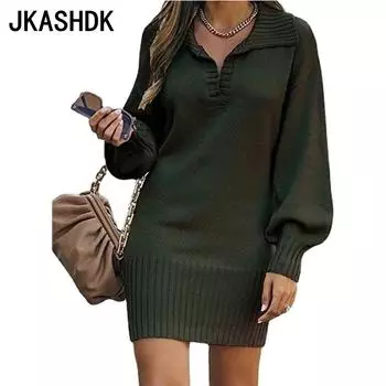 JKASHDK женские модные осенне-зимние однотонные повседневные свитера с длинными рукавами и воротником-поло с принтом