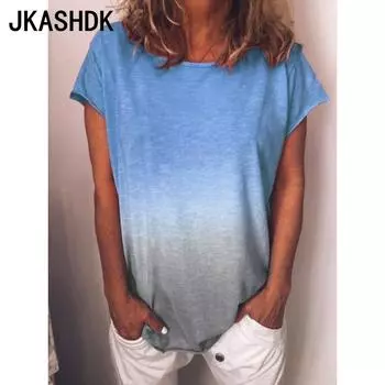 JKASHDK Женские модные повседневные летние весенние блузки и рубашки с короткими рукавами и круглым вырезом с цветным принтом S