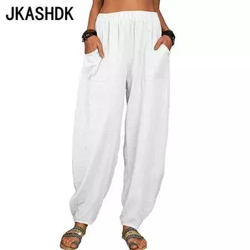JKASHDK Женские модные повседневные однотонные брюки с высокой талией и принтом, брюки и капри S белый