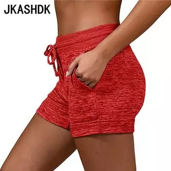 JKASHDK Женские модные повседневные однотонные брюки с высокой талией и принтом, брюки и капри S красный