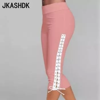 JKASHDK Женские модные повседневные однотонные брюки с высокой талией и принтом, брюки и капри S красный