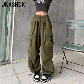 JKASHDK Женские модные повседневные однотонные брюки с высокой талией и принтом, брюки и капри S армия зеленый