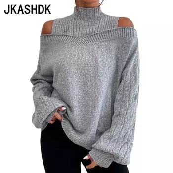 JKASHDK женские модные повседневные однотонные принты осень-зима с длинным рукавом Половина водолазки свободные свитера