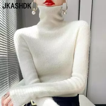 JKASHDK женские модные повседневные однотонные принты осень-зима с длинным рукавом и высоким воротом свитера S белый