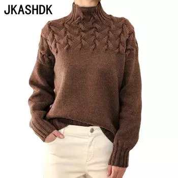 JKASHDK женские модные повседневные однотонные принты осень-зима с длинным рукавом и высоким воротом свитера S хаки