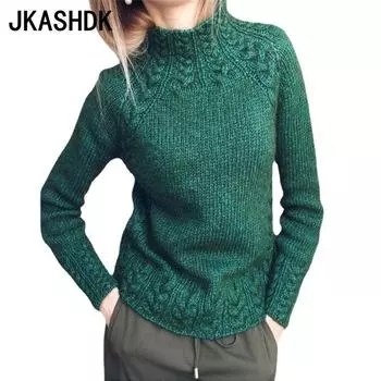 JKASHDK женские модные повседневные однотонные свитера с воротником-стойкой на осень и зиму с длинными рукавами S хаки