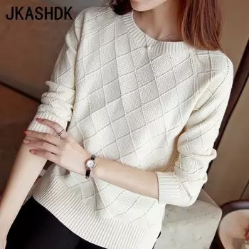 JKASHDK Женские модные повседневные однотонные свитера с круглым вырезом и осенне-зимним принтом с длинными рукавами One size розовый