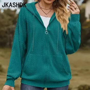 JKASHDK женские модные повседневные осенне-зимние однотонные свободные блузки с капюшоном и длинными рукавами с принтом блузки и рубашки S чёрный