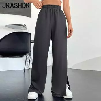 JKASHDK женские модные повседневные осенне-зимние однотонные брюки с высокой талией и принтом, брюки и капри S чёрный