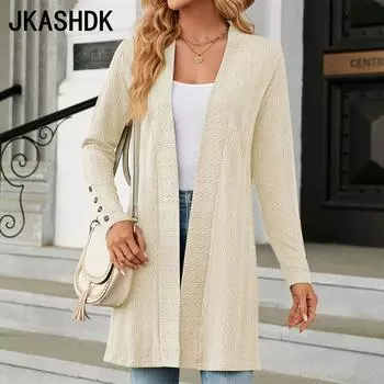 JKASHDK женские модные повседневные осенне-зимние однотонные свободные блузки с длинными рукавами и рубашками с принтом, верхняя куртка S чёрный