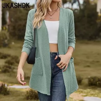 JKASHDK женские модные повседневные осенне-зимние однотонные свободные блузки и рубашки с длинными рукавами с принтом S чёрный