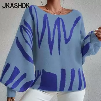 JKASHDK Женские модные повседневные осенне-зимние свитера на одно плечо с длинным рукавом