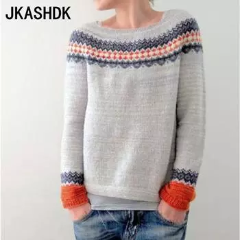 JKASHDK женские модные повседневные осенне-зимние свободные свитера с длинным рукавом и круглым вырезом S