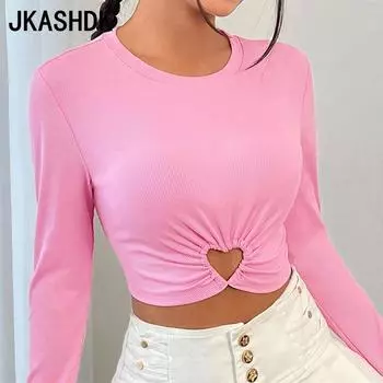 JKASHDK женские модные повседневные весенне-осенние однотонные блузки и рубашки с круглым вырезом и длинными рукавами с принтом «ЛЮБОВЬ» S розовый