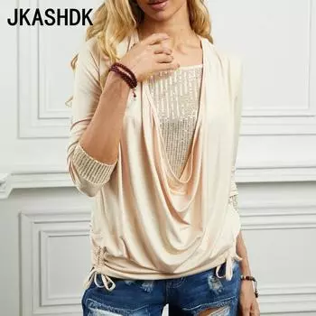 JKASHDK женские модные повседневные весенне-осенние однотонные блузки и рубашки с круглым вырезом и длинными рукавами с принтом S бордовый