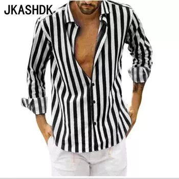 JKASHDK Женские модные повседневные весенне-осенние рубашки-поло с длинным рукавом и принтом в полоску, блузки и рубашки S чёрный