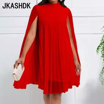 JKASHDK женские модные весенне-осенние однотонные повседневные платья с длинным рукавом и круглым вырезом с высокой талией и принтом S белый