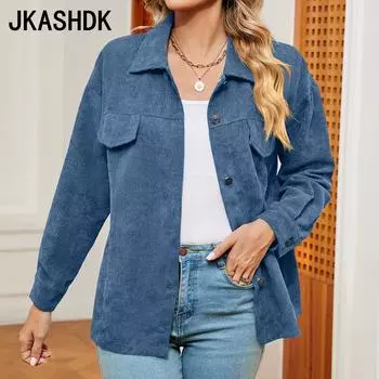 JKASHDK женские однотонные принты осень-зима с длинным рукавом поло с воротником блузки и рубашки верхняя куртка