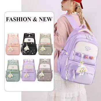 JLD новый рюкзак для средней школы, милый мультяшный регулируемый плечевой ремень, школьные сумки для девочек-подростков, нейлоновая водонепроницаемая прочная прочная сумка для книг для школьников темно-фиолетового