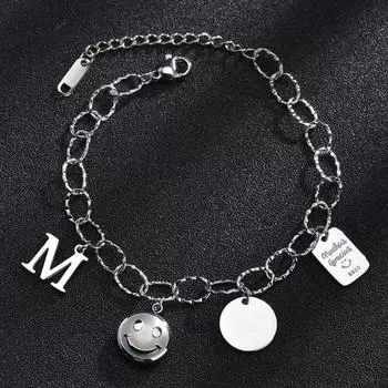 JMJM четыре подвески, круглая карта, квадратная карта, M, буква, смайлик, браслет, подвеска, ювелирные изделия, колье в стиле панк, готические подарки золотой