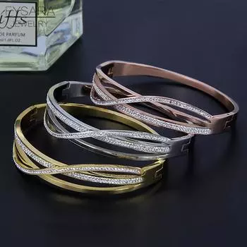 JMJM FYSARA Нержавеющая сталь CZ кристаллы перекрещивающиеся браслеты крест-накрест браслеты роскошные блестящие розовое золото браслеты женские ювелирные изделия золотой