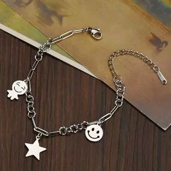 JMJM пятиконечная звезда удачи смайлик браслет кулон ювелирные изделия панк-колье готические ювелирные изделия подарки серебряный