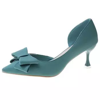 JMPRS Blue Bowtie Thin Heeled Pumps Women Autumn PU Leather Slip on High Heels Shoes Woman Pointed Toe Party Shoes Mujer 34