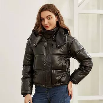 Jmprs модные женские парки с капюшоном из искусственной кожи, зимнее толстое пальто-бомбер, теплая искусственная кожа, черная хлопковая подкладка, пуховик, верхняя одежда S бежевый