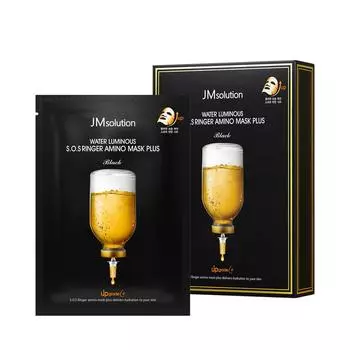 JMSOLUTION WATER LUMINOUS SOS RINGER AMINO MASK PLUS BLACK, Увлажнение, Kbeauty, Корейская косметика, образец