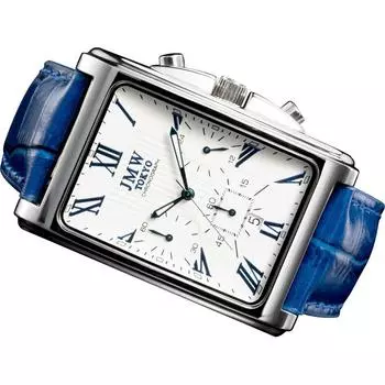 [JMW TOKYO] Мужские квадратные часы, белые и синие наручные часы, квадратный прямоугольный мужской хронограф, лимитированная модель, кварцевый ремешок Seiko, кожаный ремешок, натуральная кожа, бу