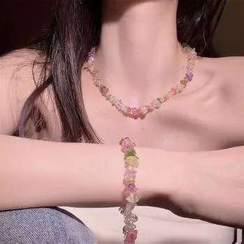 JMXD-Candy Color Нерегулярное ожерелье из стеклянных бусин Натуральный камень Украшение Маленький Свежий Персонализированный Дизайн Модная ключичная цепочка Тренд Must-have