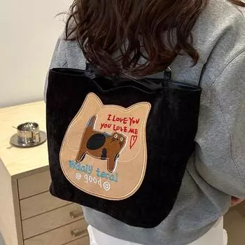 JMXD-cat Милая повседневная модная сумка-тоут для девочек большой вместимости Многоцелевая трендовая сумка через плечо чёрный