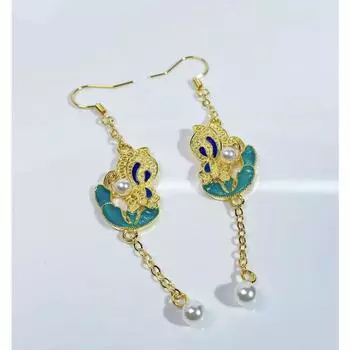 JMXD-Court Ретро Стиль Уникальные Украшения Ханьфу: Серьги-бабочки цвета Burnt Blue с филигранной инкрустацией