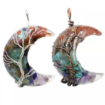 JMXD-цветной кристалл ручной работы, подвеска в виде луны и дерева жизни, ожерелье из гравийной смолы, аксессуары для мужчин и женщин