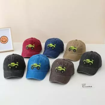 JMXD-Детская бейсболка с вышитым рисунком пикапа из мультфильма Сетчатая кепка для мальчиков и девочек с загнутыми полями 52CM (2-6 years old) темно-серого
