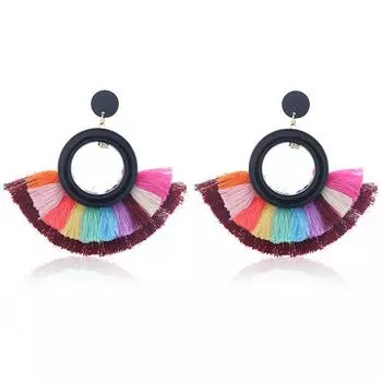 JMXD-Ethnic Style Fringed Earrings Женские двухслойные серьги с бахромой Серьги Exaggerated Jewelry белый