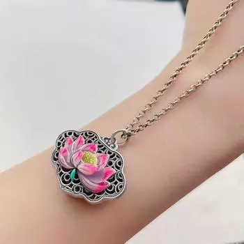 JMXD-Guochao Lotus Heart Sutra ожерелье дамы окрашенный Lang Lotus Ruyi замок кулон ретро ключичная цепочка подарок на день рождения