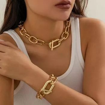 JMXD-jewelry, модное персонализированное многослойное ожерелье из алюминиевой цепи, модное геометрическое ожерелье с металлической пряжкой на ключицу для женщин See details