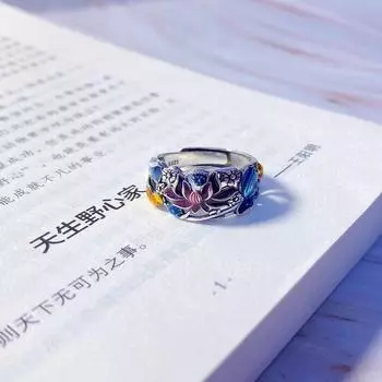 JMXD-Jingtai Blue Lotus Carp Hollow National Style Ring Retro Old Craft Open Ring Simple Silver Jewelry