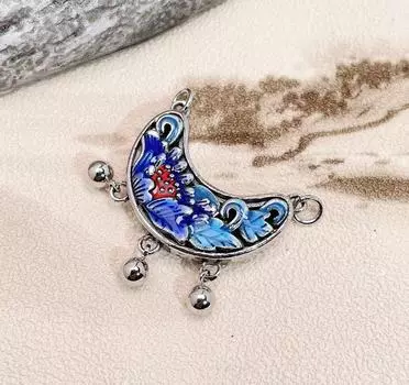 JMXD-Китайский тренд с эмалевым цветом тайского серебра ретро старый Seiko обожженный синий пион цветок замок кулон