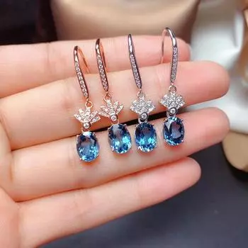 JMXD-Light Luxury Natural London Blue Topaz Серебряные женские серьги-украшения, элегантные серьги-крючки, серьги-крючки белого золота