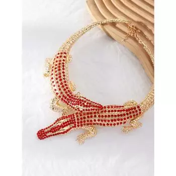 JMXD-модное преувеличенное ожерелье из сплава с красными бриллиантами и большой крокодиловой кожей, цепочка на шею с изображением женского животного красный