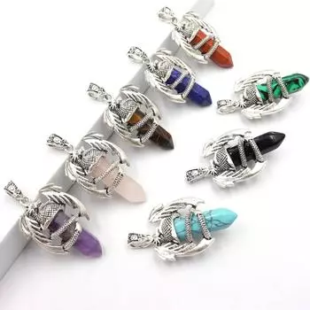 JMXD-Мужская подвеска в виде дракона, шестиугольная колонна, ювелирные изделия из натурального кристалла, ожерелье с подвеской в виде птерозавра Pterosaur single pendant прозрачный белый