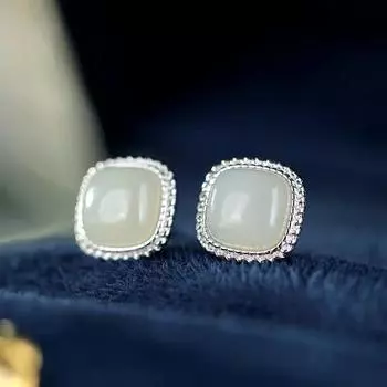 JMXD-Natural Hetian Jade Geometric Square, Серьги для прокалывания ушей Mabel Jade Jade Серьги Серьги